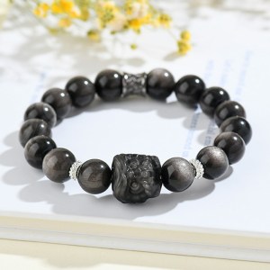 Obsidian Lion-Head Bracelet – Natural Silver Energy Bracelet